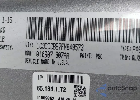 2015 Chrysler 200 S из США, поврежденный, VIN 1C3CCCBB7FN649573